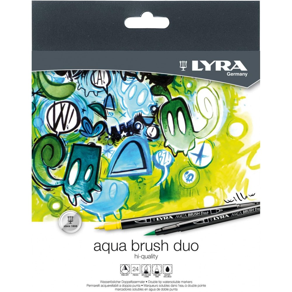 Pennarelli Acquerellabili Aqua Brush Duo Set da 24 Colori Assortiti Lyra
