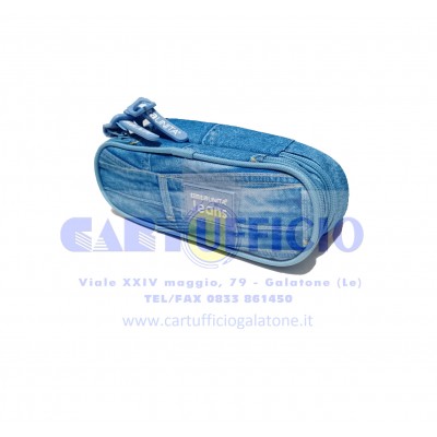 Astuccio Vuoto Doppio Scomparto 2 Zip Tinta Unita Jeans -...