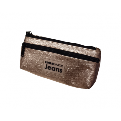 Astuccio Vuoto Bustina Twins 2 Zip Tinta Unita Jeans -...