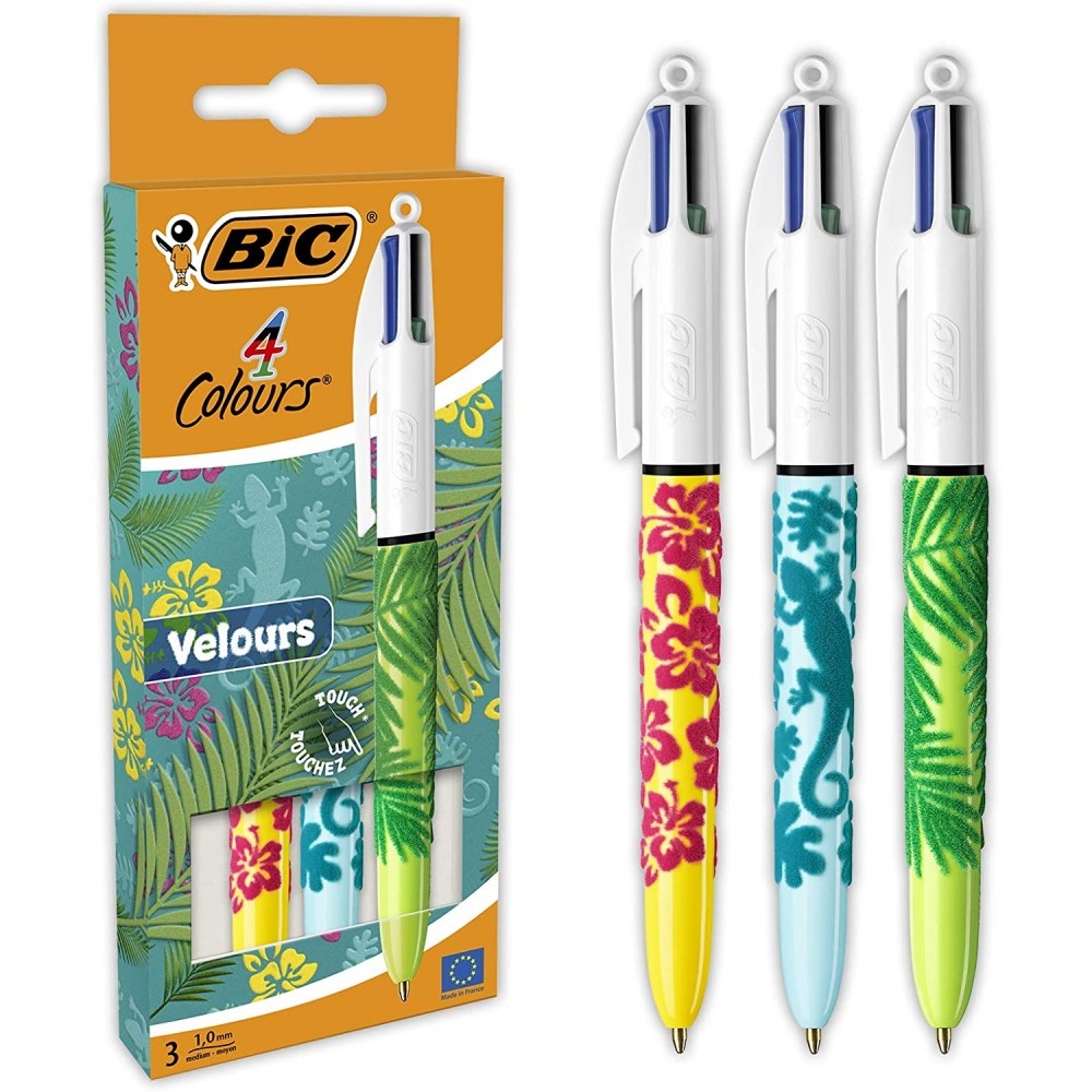 Penna a Sfera Bic 4 Colori Velours Punta Media 1.0 mm Confezione 3
