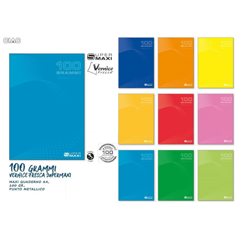 Maxi Quaderni Formato A4 100 gr Monocolore Conf. 10 pezzi Vernice Fresca  Varie Rigature